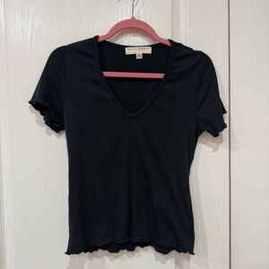 Urban Outfitters Project Social T Black V-Neck Ruffle Sleeve Tee
